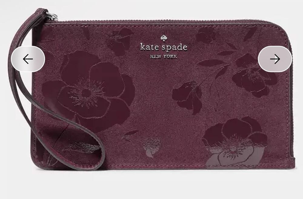 NWT Kate Spade Lucy Floral Suede Medium L-Zip Wristlet - Deep Cherry Burgundy